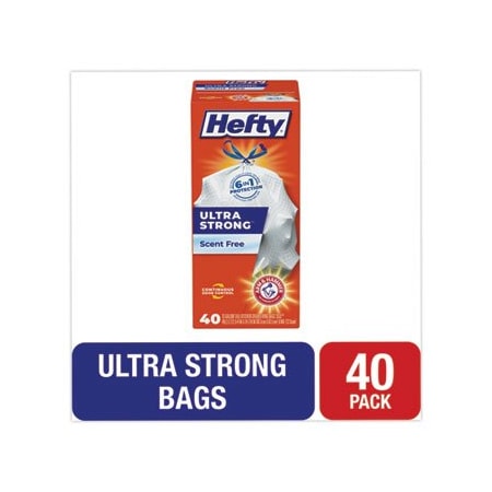Hefty ULTRA STRONG TALL KITCHEN AND TRASH BAGS, 13 GAL, 0.9 MIL, 23.75in X 24.88in, WHITE, 40/BOX E88338